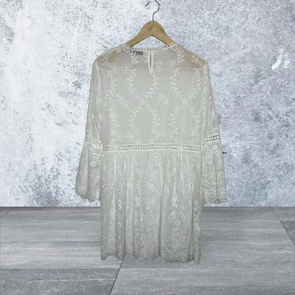 Zara chiffon bright white lace dress size Large - Picture 3 of 5
